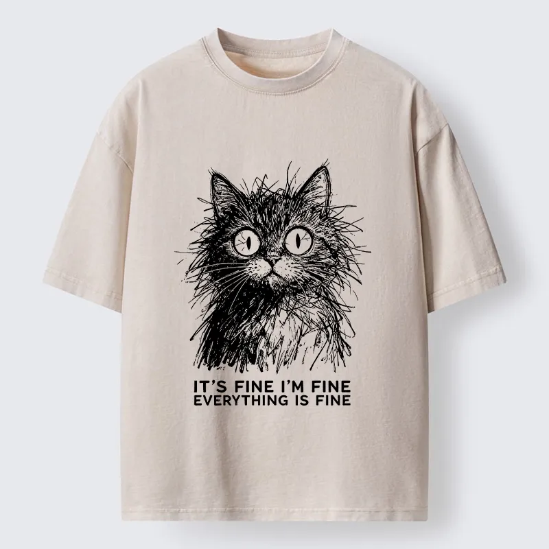 Tokyo-Tiger Fluffy Wild Cat Calm Fake Mood Washed T-Shirt Sale