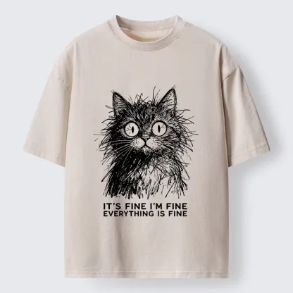 Tokyo-Tiger Fluffy Wild Cat Calm Fake Mood Washed T-Shirt