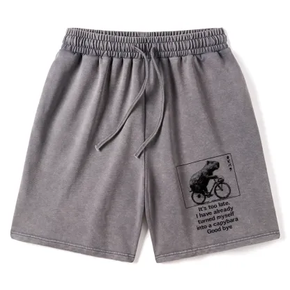 Tokyo-Tiger Funny Capybara Riding A Bicycle Washed Shorts