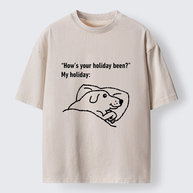 Tokyo-Tiger Tired Dog After Long Holiday Break Washed T-Shirt