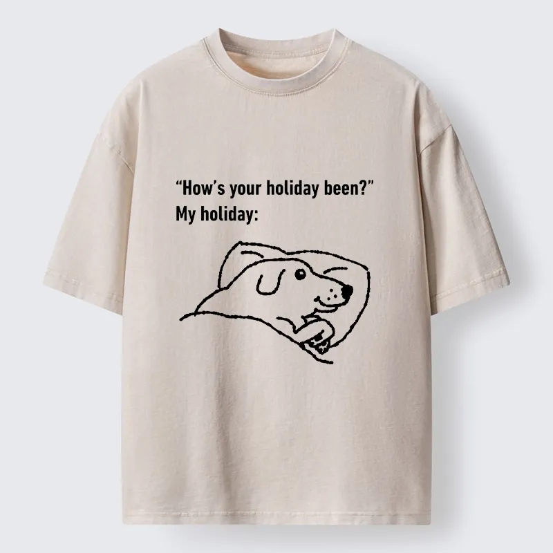 Tokyo-Tiger Tired Dog After Long Holiday Break Washed T-Shirt