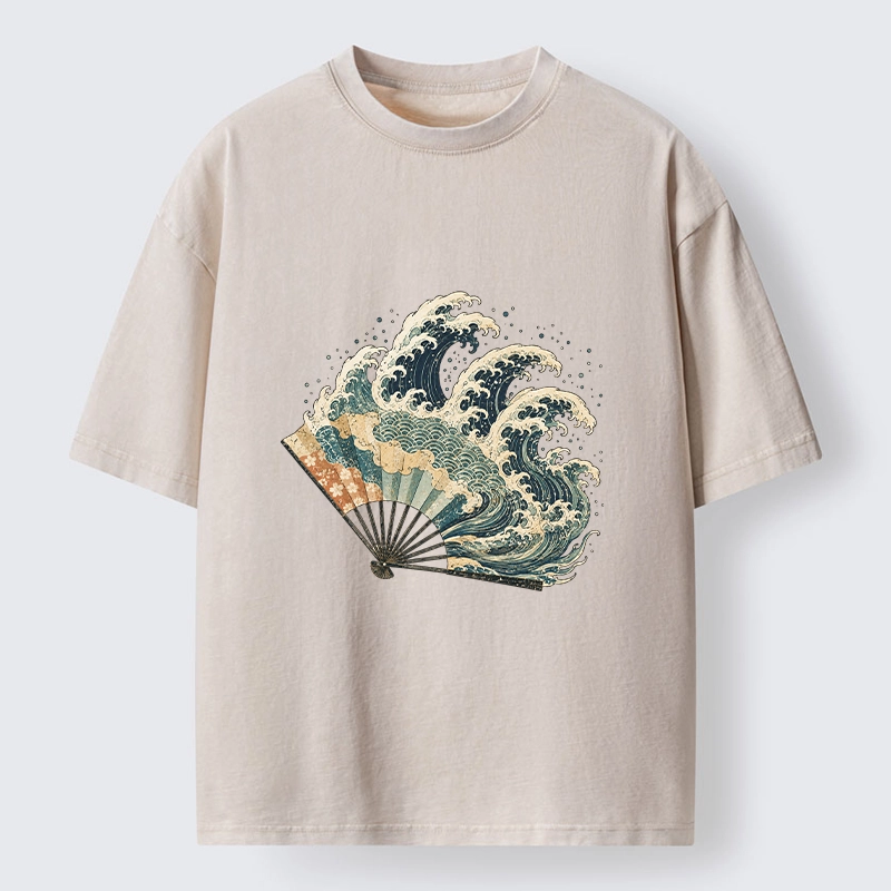 Tokyo-Tiger Wave Fan Classic Japanese Ukiyo E Art Washed T-Shirt