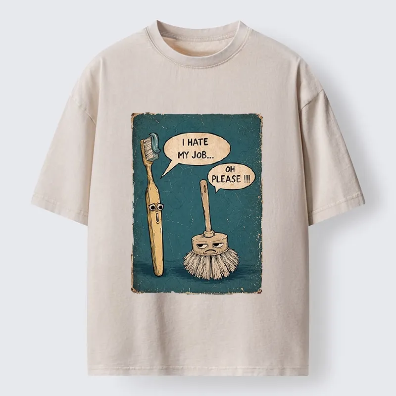Tokyo-Tiger Relatable Work Stress Brush Print Washed T-Shirt