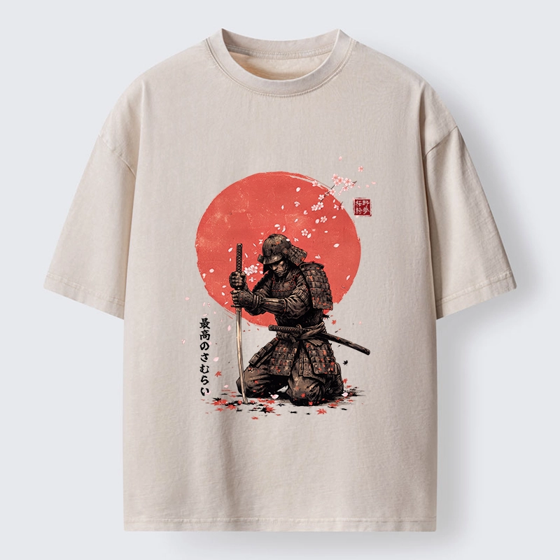 Tokyo-Tiger Sakura Samurai Traditional Japan Art Washed T-Shirt