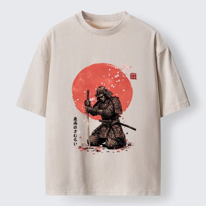 Tokyo-Tiger Sakura Samurai Traditional Japan Art Washed T-Shirt