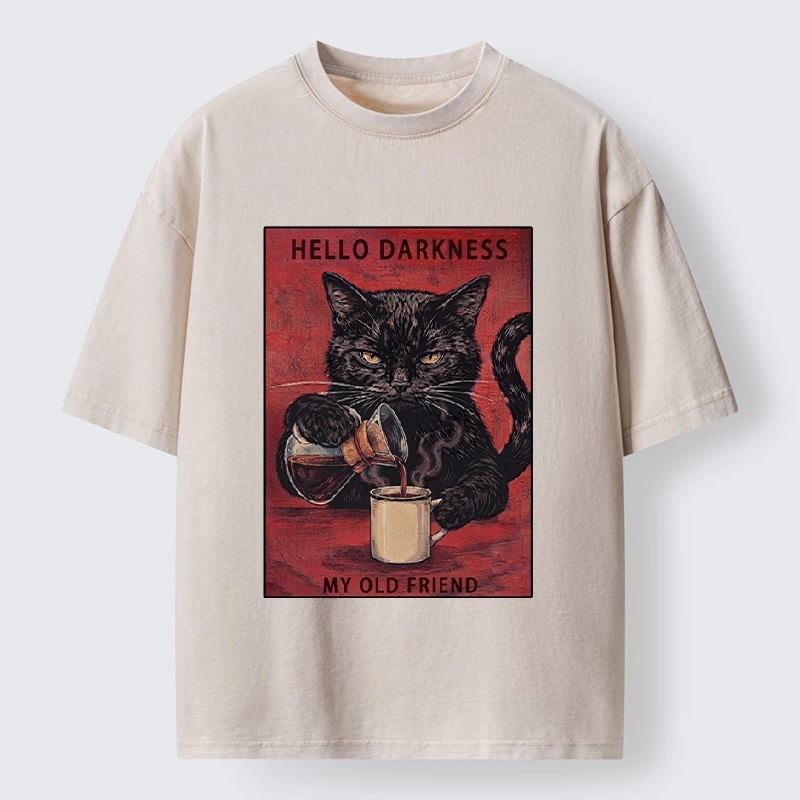 Tokyo-Tiger Moody Black Cat Pours Coffee Art Washed T-Shirt