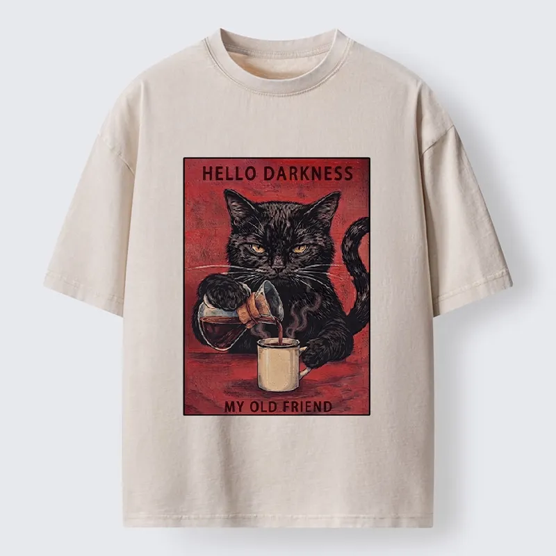 Tokyo-Tiger Moody Black Cat Pours Coffee Art Washed T-Shirt Sale
