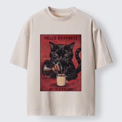 Tokyo-Tiger Moody Black Cat Pours Coffee Art Washed T-Shirt