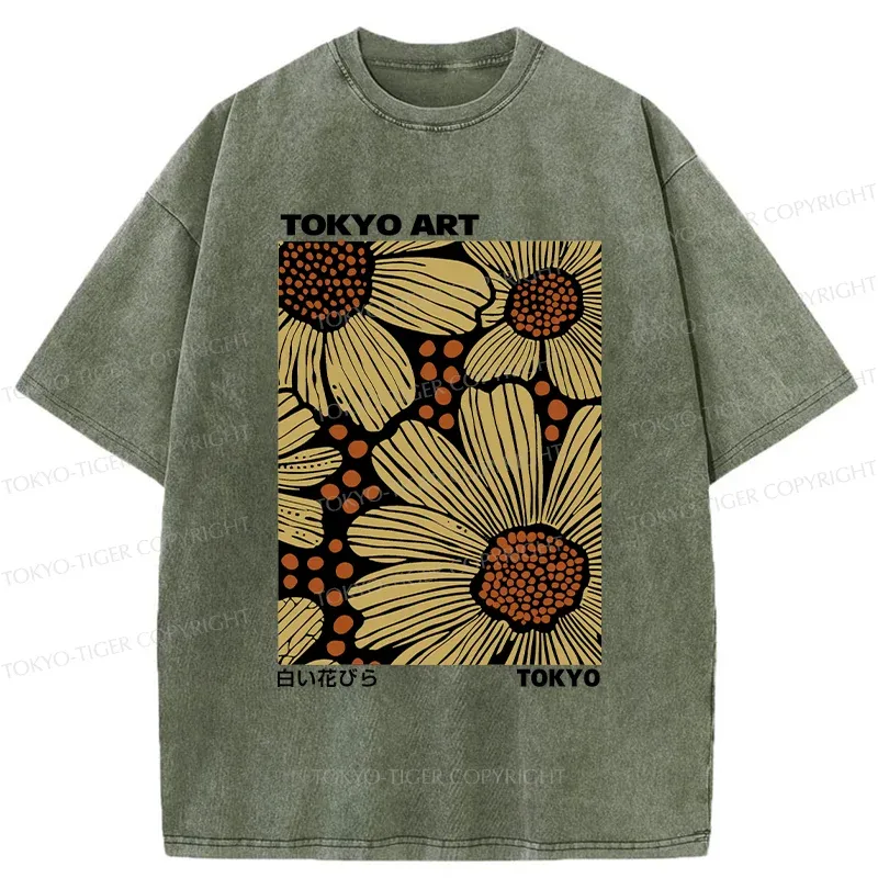 Tokyo-Tiger Tokyo Flower Art Washed T-Shirt