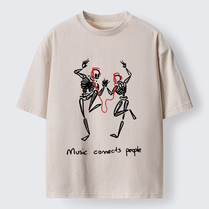Tokyo-Tiger Music Connects Souls Skeleton Graphic Washed T-Shirt