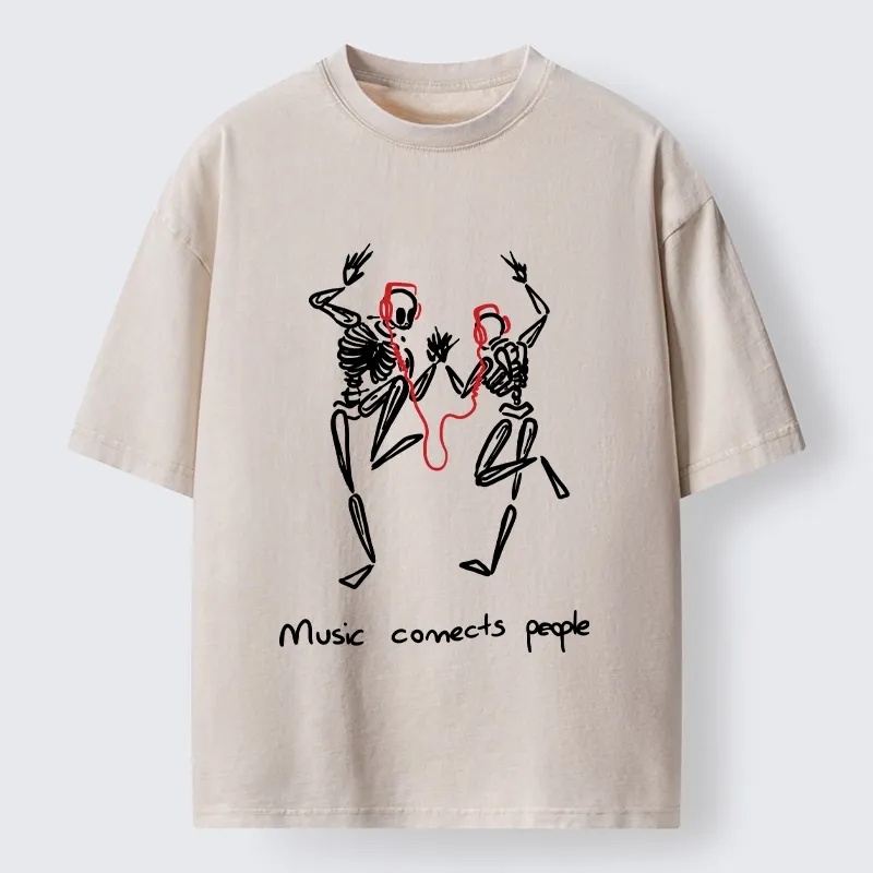 Tokyo-Tiger Music Connects Souls Skeleton Graphic Washed T-Shirt Sale