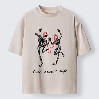 Tokyo-Tiger Music Connects Souls Skeleton Graphic Washed T-Shirt
