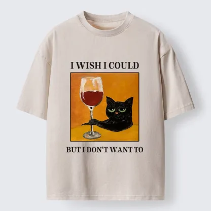 Tokyo-Tiger Sassy Black Cat Wine Funny Meme Washed T-Shirt