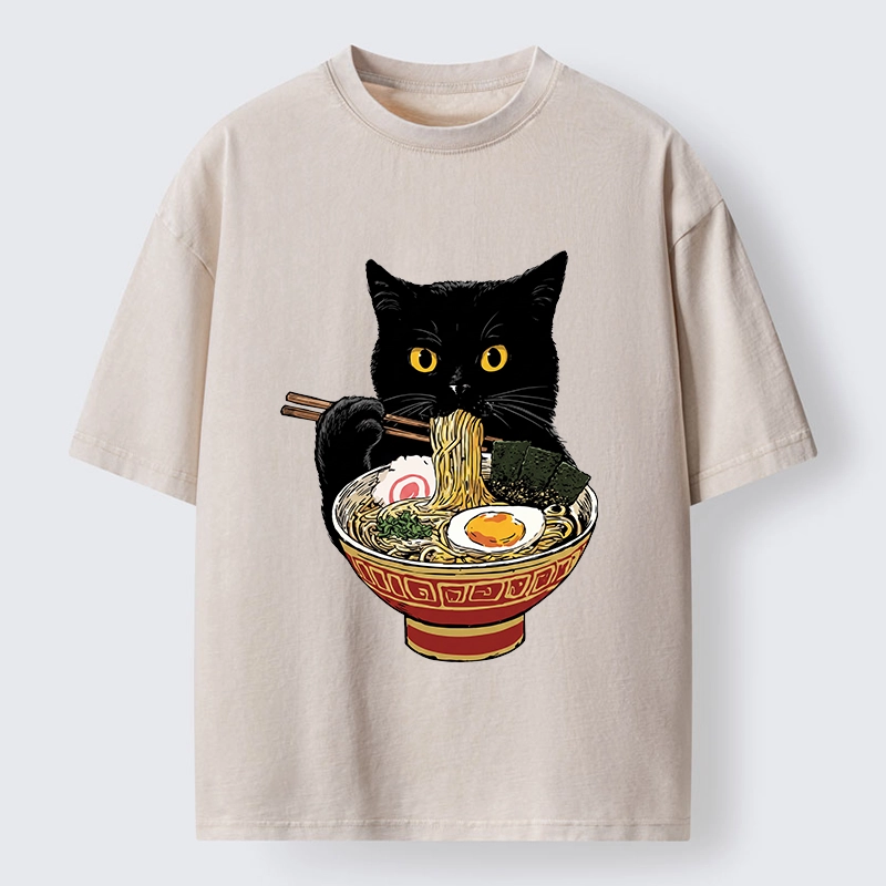 Tokyo-Tiger Funny Cat Ramen Lover Food Meme Washed T-Shirt