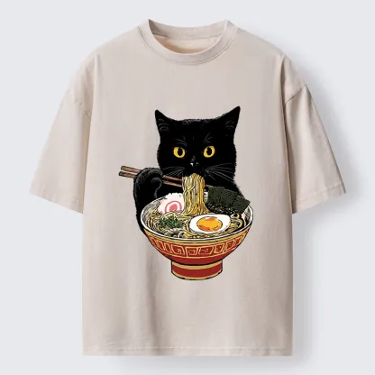Tokyo-Tiger Funny Cat Ramen Lover Food Meme Washed T-Shirt