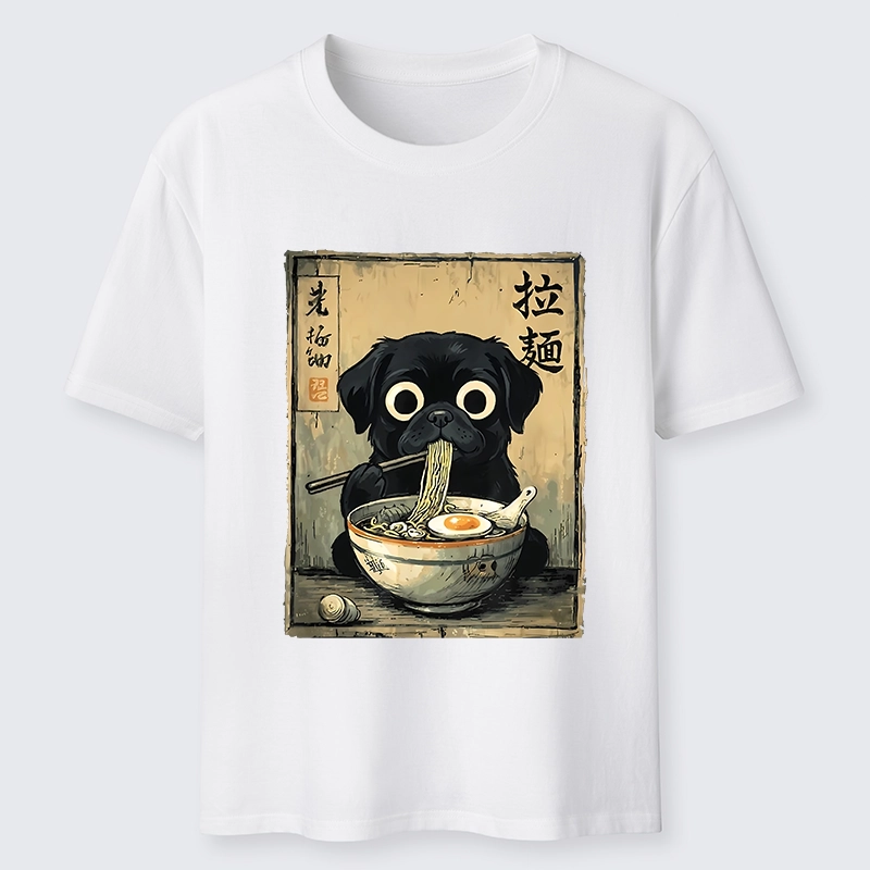 Tokyo-Tiger Cute Black Dog Eating Hot Ramen Classic T-Shirt