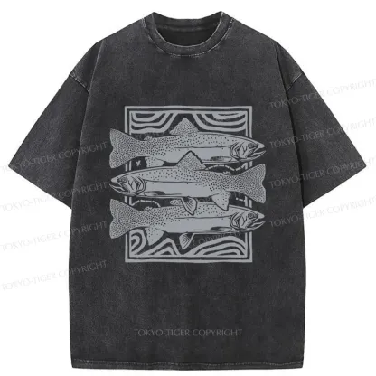 Tokyo-Tiger Big Fish Woodcut Washed T-Shirt