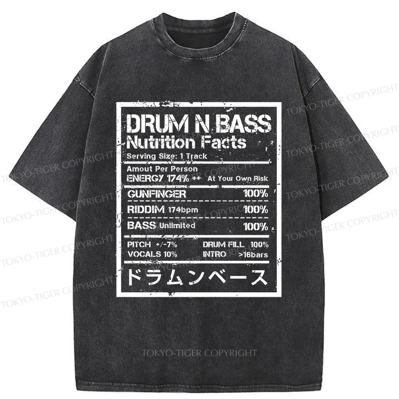 Tokyo-Tiger Drum&Bass Nutrition Facts Washed T-Shirt