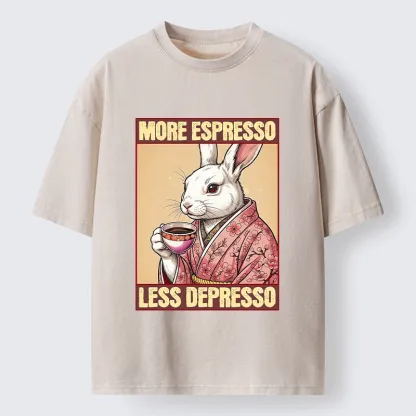Tokyo-Tiger Happy Sakura Bunny Drinks Morning Espresso Washed T-Shirt