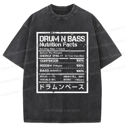 Tokyo-Tiger Drum&Bass Nutrition Facts Washed T-Shirt