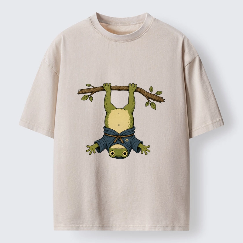 Tokyo-Tiger Relaxed Tree Frog Loose Blue Robe Graphic Washed T-Shirt