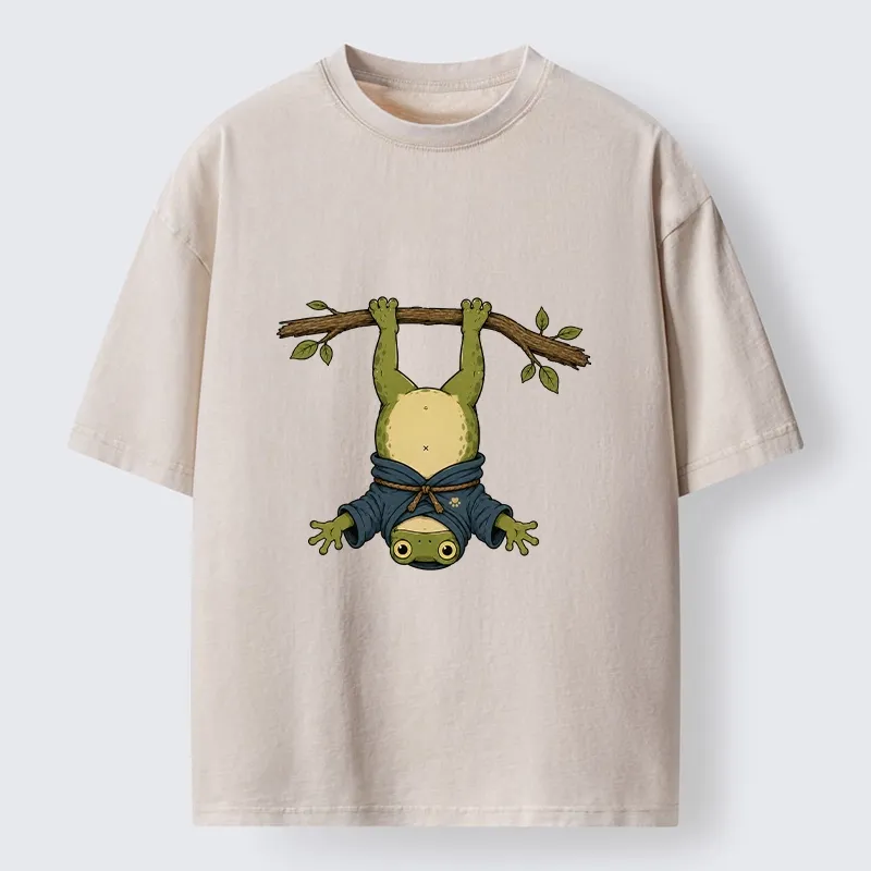 Tokyo-Tiger Relaxed Tree Frog Loose Blue Robe Graphic Washed T-Shirt