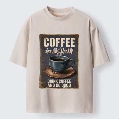 Tokyo-Tiger Funny Japanese Coffee Life Quote Washed T-Shirt