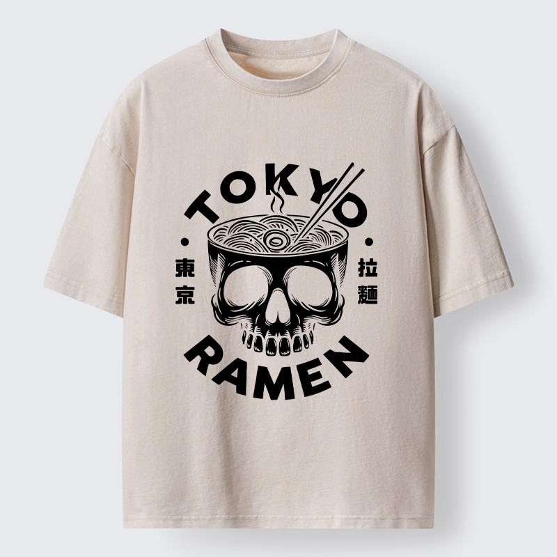 Tokyo-Tiger Dark Tokyo Ramen Funny Meme Washed T-Shirt