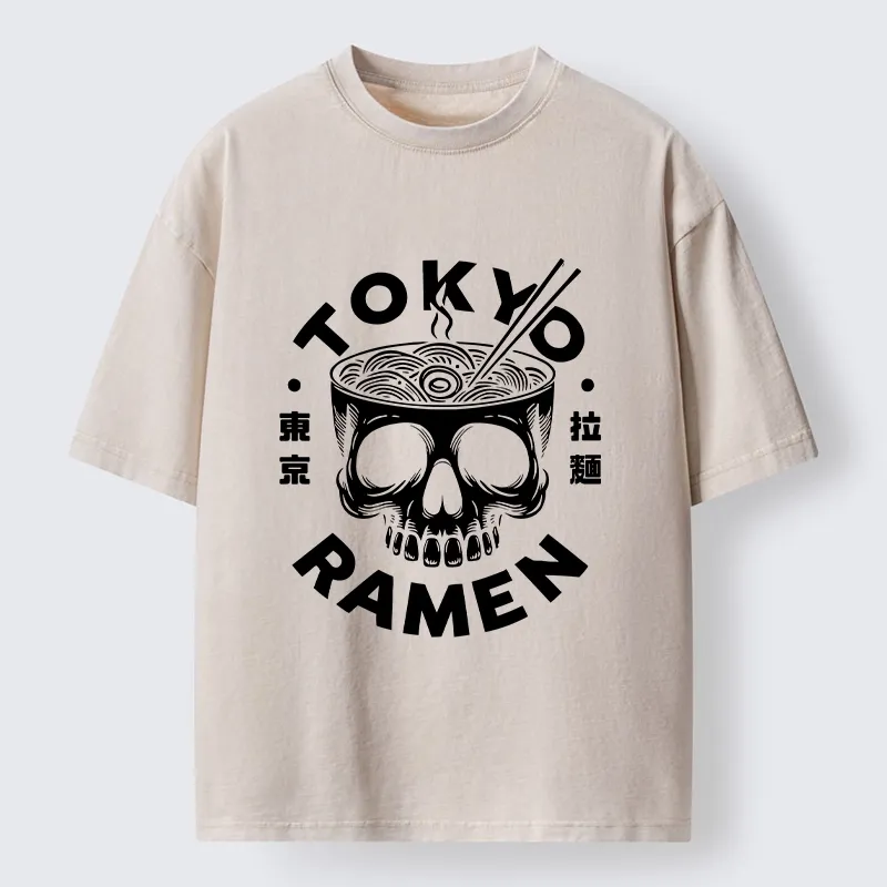 Tokyo-Tiger Dark Tokyo Ramen Funny Meme Washed T-Shirt