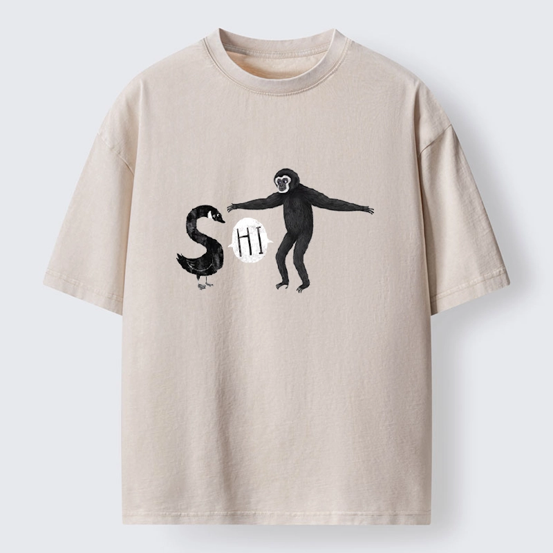 Tokyo-Tiger Cute Forest Animal Simple Graphic Print Washed T-Shirt