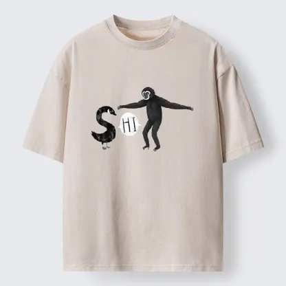 Tokyo-Tiger Cute Forest Animal Simple Graphic Print Washed T-Shirt