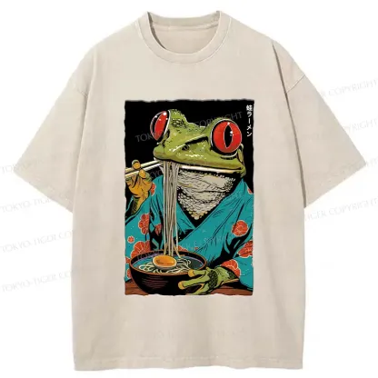Tokyo-Tiger Frog Monster Eating Ramen Washed T-Shirt