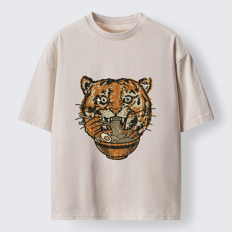 Tokyo-Tiger Vintage Tiger Ramen Funny Meme Washed T-Shirt