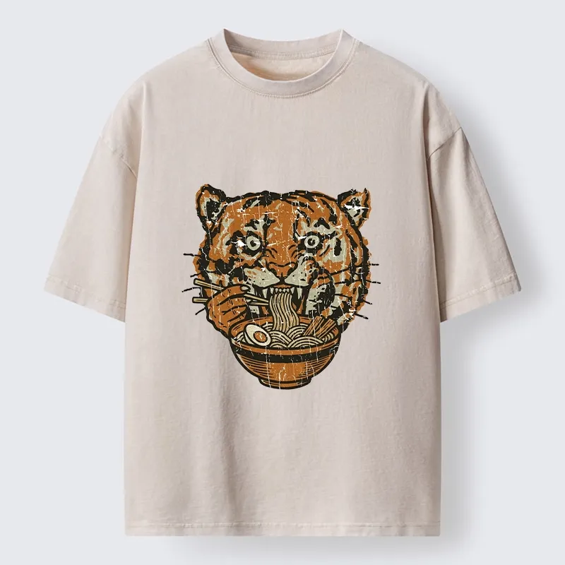Tokyo-Tiger Vintage Tiger Ramen Funny Meme Washed T-Shirt