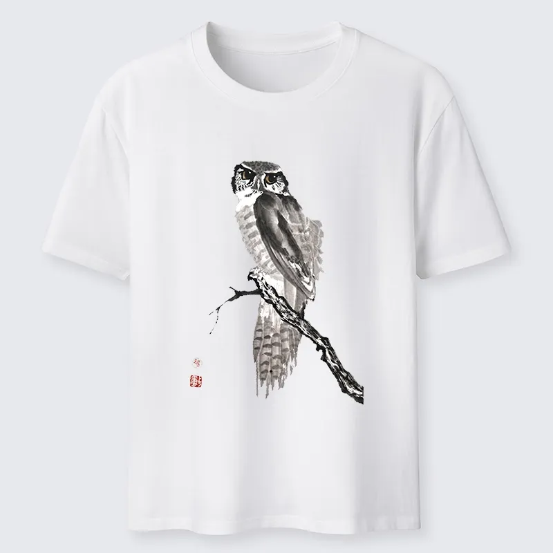 Tokyo-Tiger Minimal Ink Owl Oriental Brush Art Classic T-Shirt