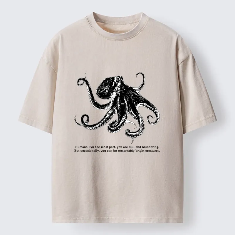 Tokyo-Tiger Vintage Octopus Line Drawing Washed T-Shirt