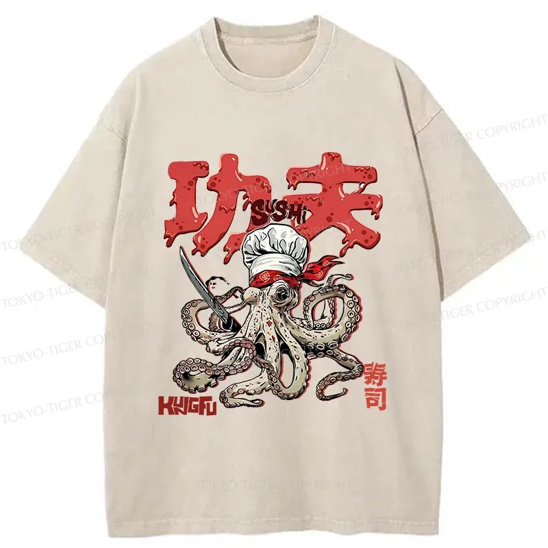 Tokyo-Tiger Octopus Chef Washed T-Shirt