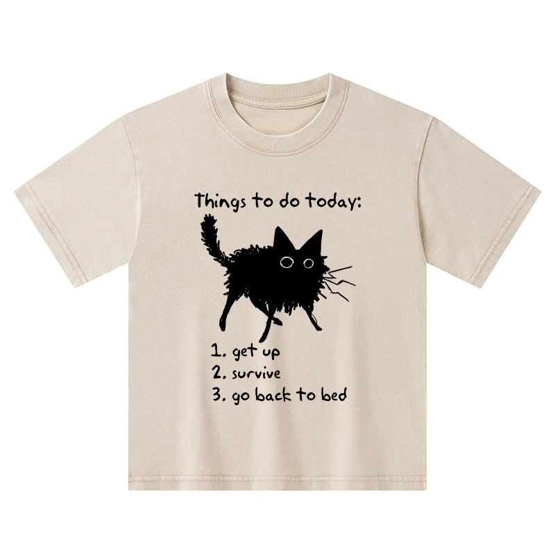 Tokyo-Tiger Lazy Cat Survive Day Funny Meme Kids Washed T-Shirt