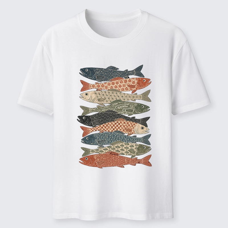 Tokyo-Tiger Patterned Stack Fish Japanese Block Print Classic T-Shirt