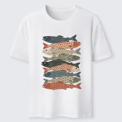 Tokyo-Tiger Patterned Stack Fish Japanese Block Print Classic T-Shirt