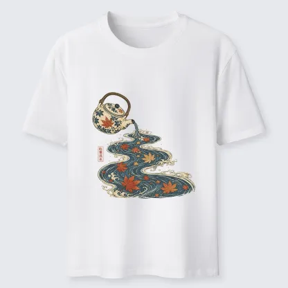Tokyo-Tiger Maple Tea Pot Flowing River Ukiyo Art Classic T-Shirt