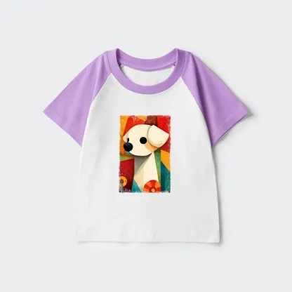 Tokyo-Tiger Retro Abstract Color Block Puppy Art Kids Raglan T-shirt