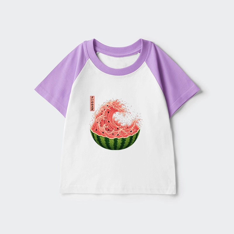 Tokyo-Tiger Watermelon Wave Summer Ukiyo Art Kids Raglan T-shirt