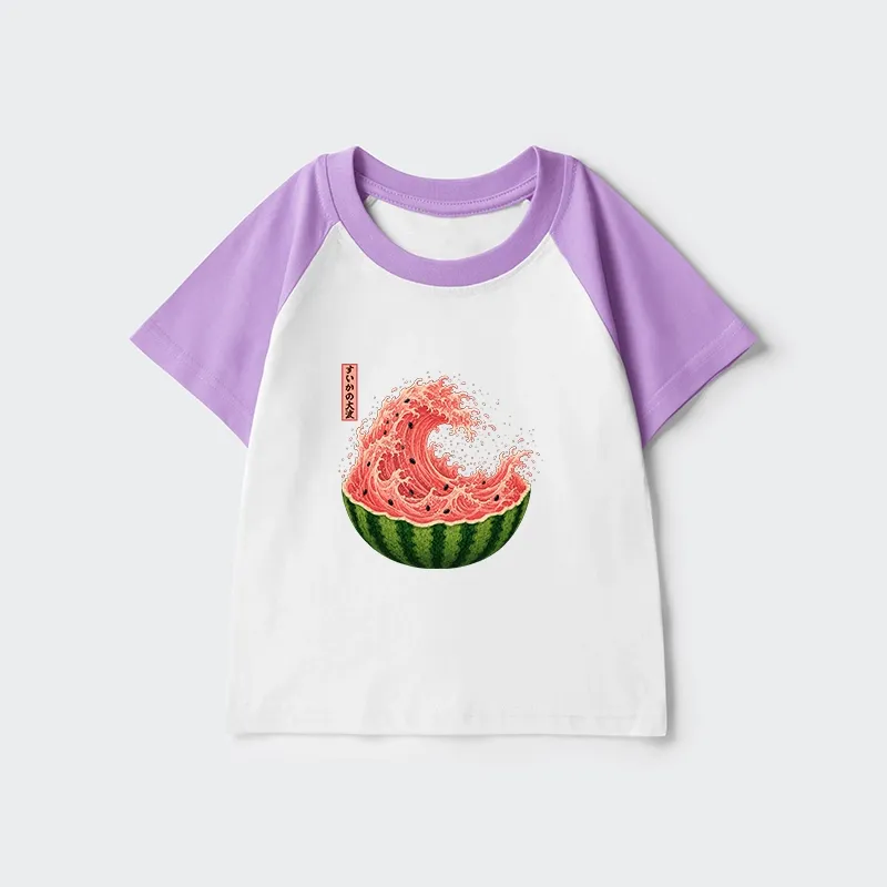 Tokyo-Tiger Watermelon Wave Summer Ukiyo Art Kids Raglan T-shirt