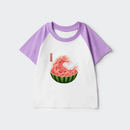 Tokyo-Tiger Watermelon Wave Summer Ukiyo Art Kids Raglan T-shirt