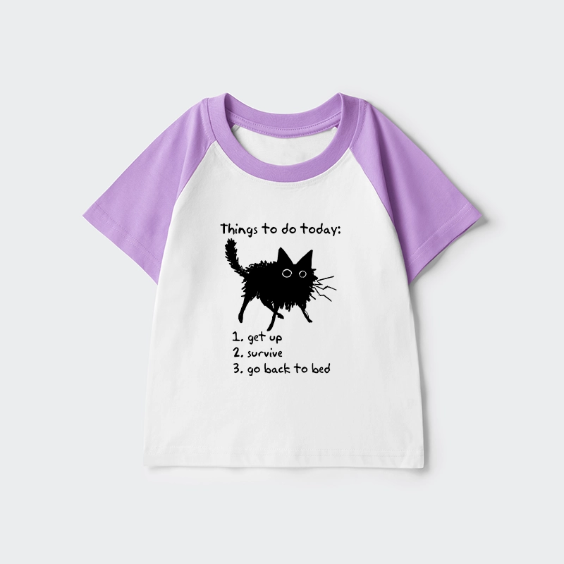 Tokyo-Tiger Lazy Cat Survive Day Funny Meme Kids Raglan T-shirt