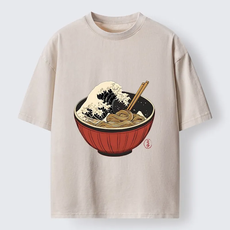 Tokyo-Tiger Great Wave Inside Ramen Bowl Washed T-Shirt