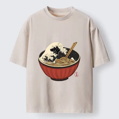 Tokyo-Tiger Great Wave Inside Ramen Bowl Washed T-Shirt