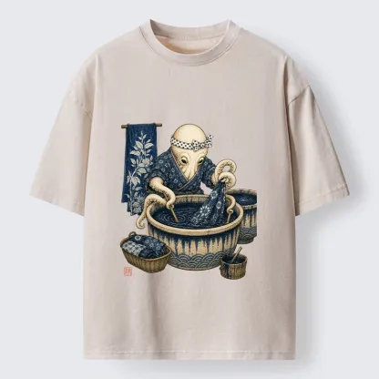 Tokyo-Tiger Kimono Dye Octopus Art Washed T-Shirt