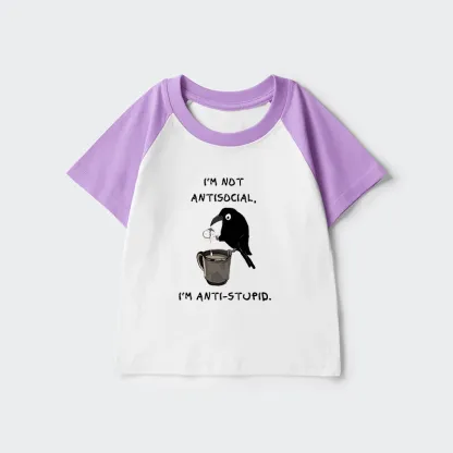Tokyo-Tiger Cool Crow Sips Calm Coffee Alone Kids Raglan T-shirt